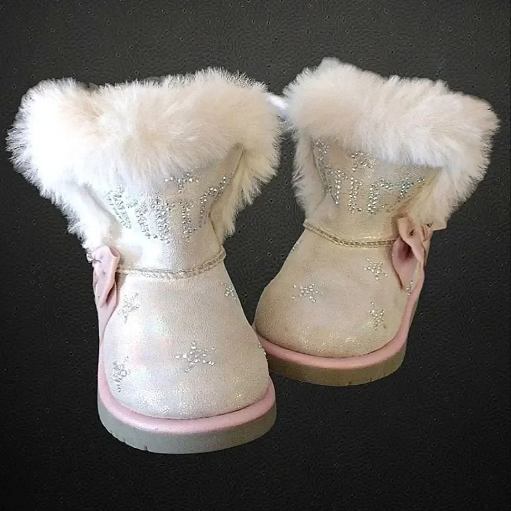 Y2K Juicy Couture Pink Lil Southgate Rhinestones Winter Fur Boots Toddler's SZ 5